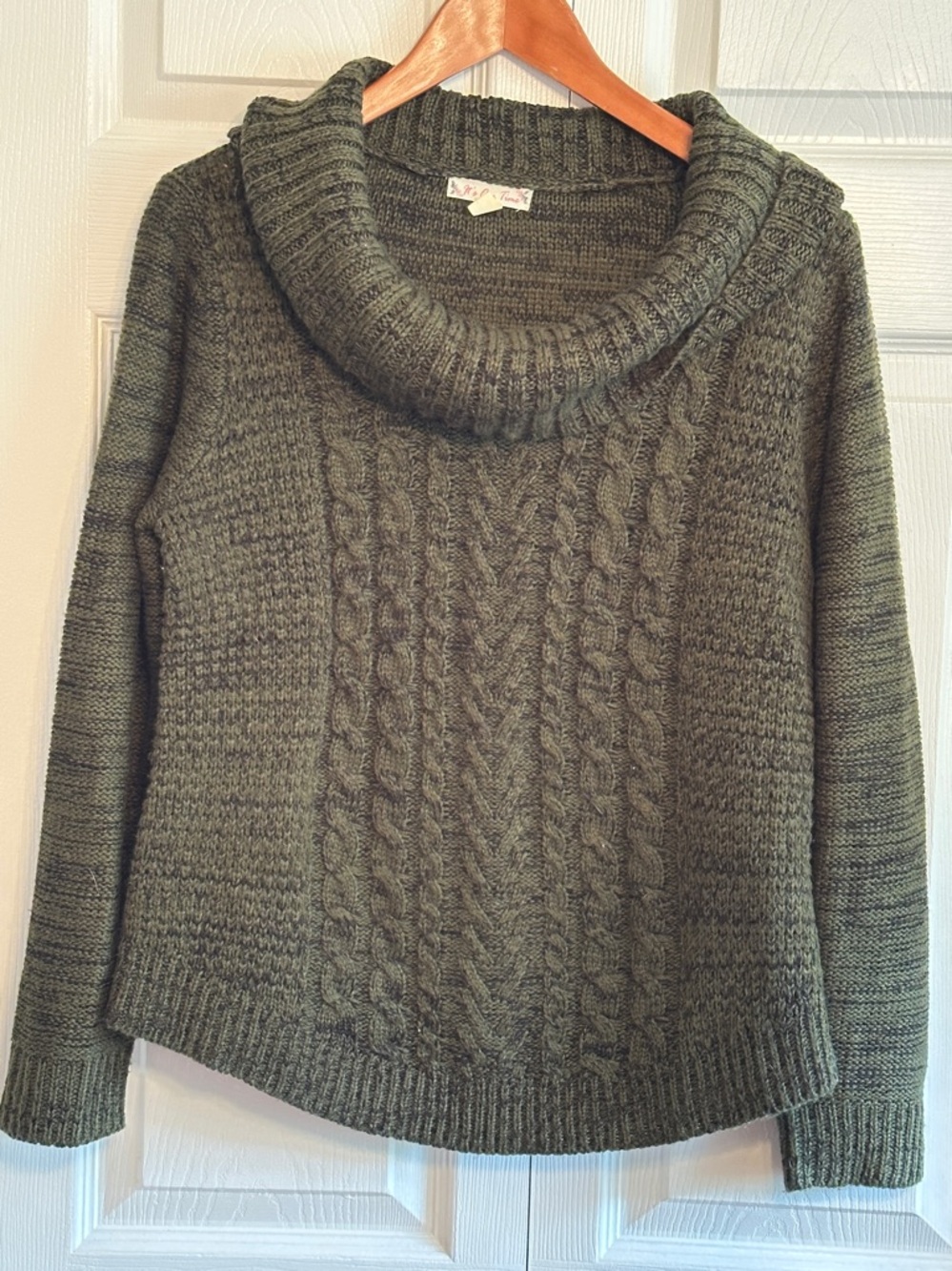 It's Our Time Olive Green Cable Turtleneck/cowl Sweater